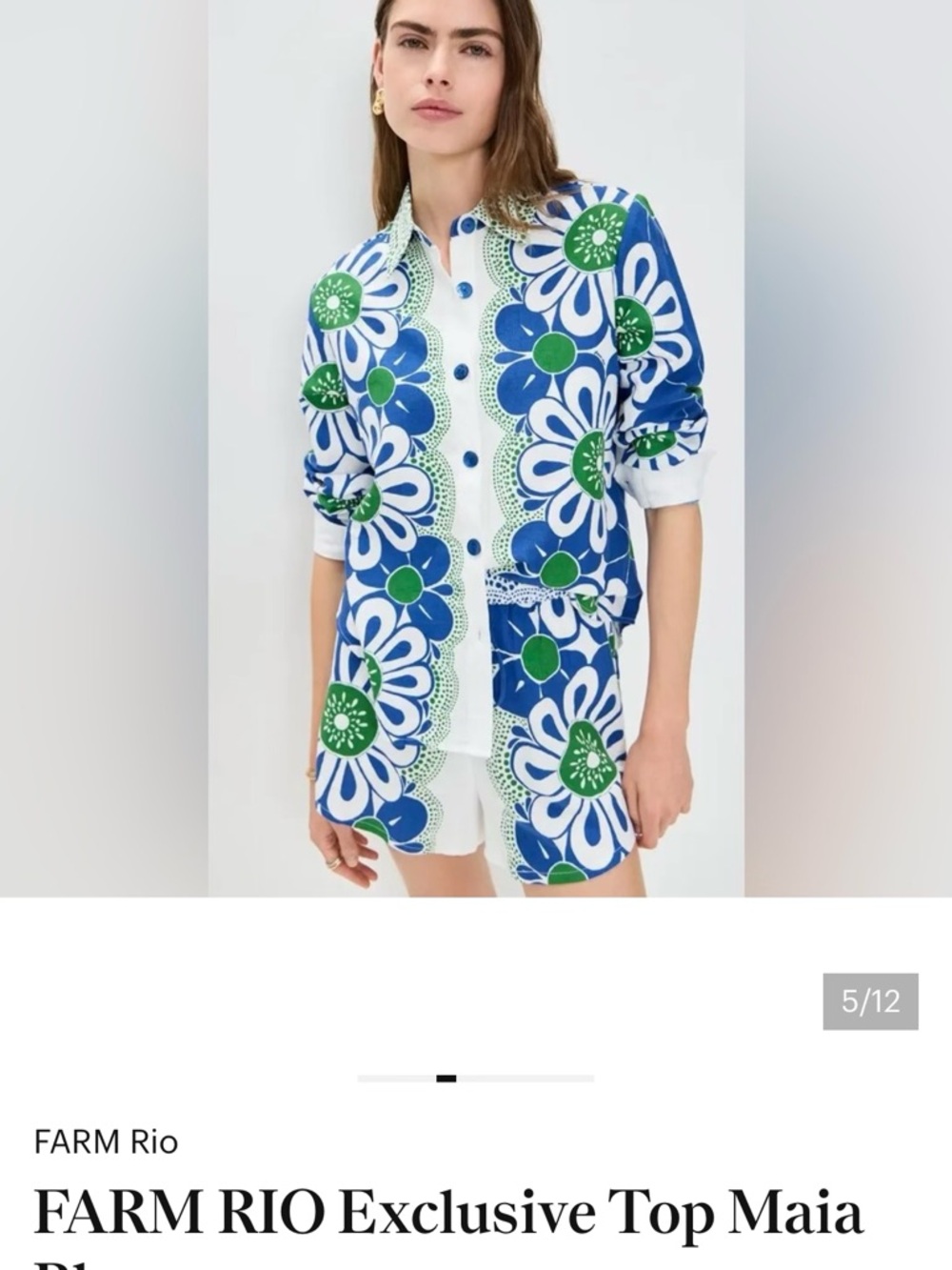FARM Rio Blue, Green & White Floral Button-Up Top